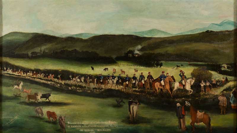 Bolívar y Santander con el ejército libertador después del triunfo de Boyacá